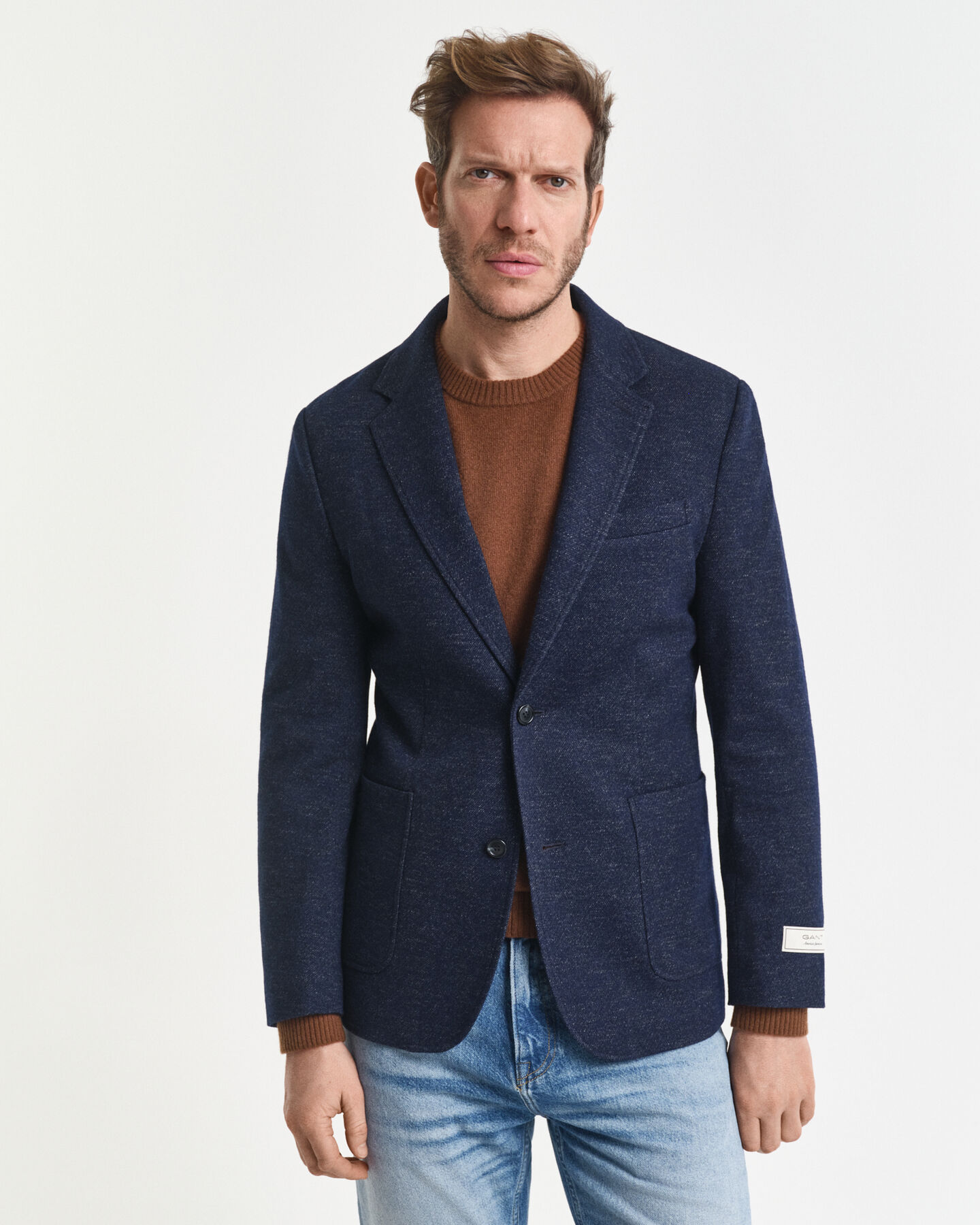 Veste blazer en jersey de laine et coton bicolore