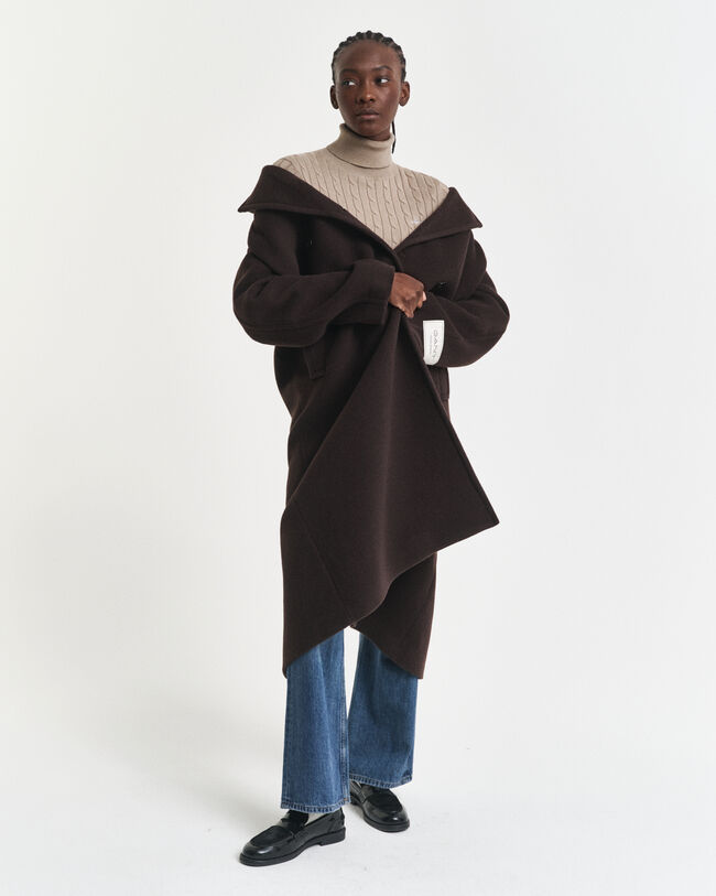 Pull col roulé en maille de coton stretch à torsades