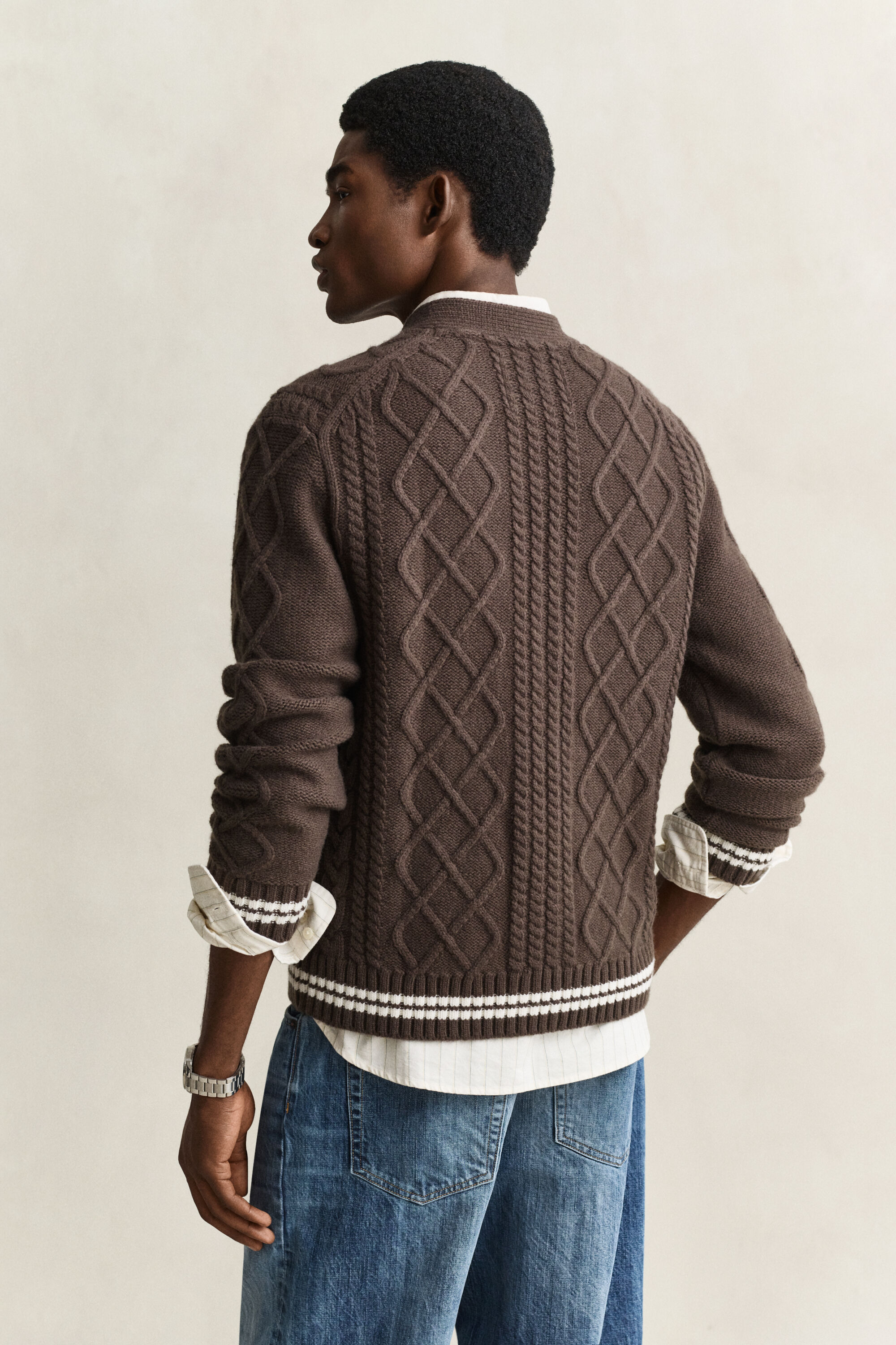 Cardigan en maille torsadée de laine mélangée