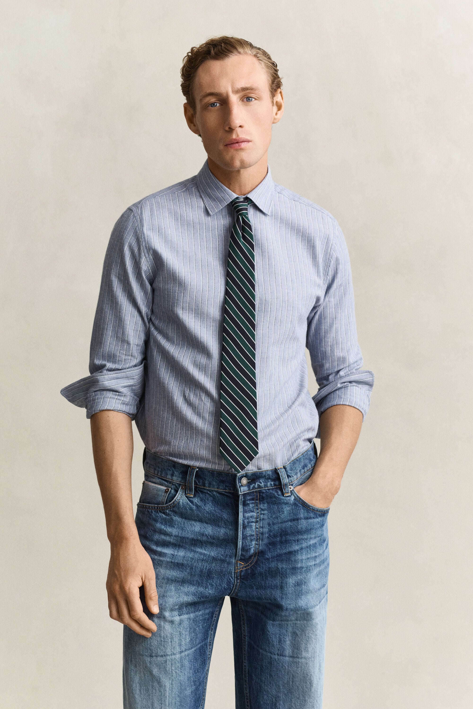 Chemise en flanelle chinée à rayures