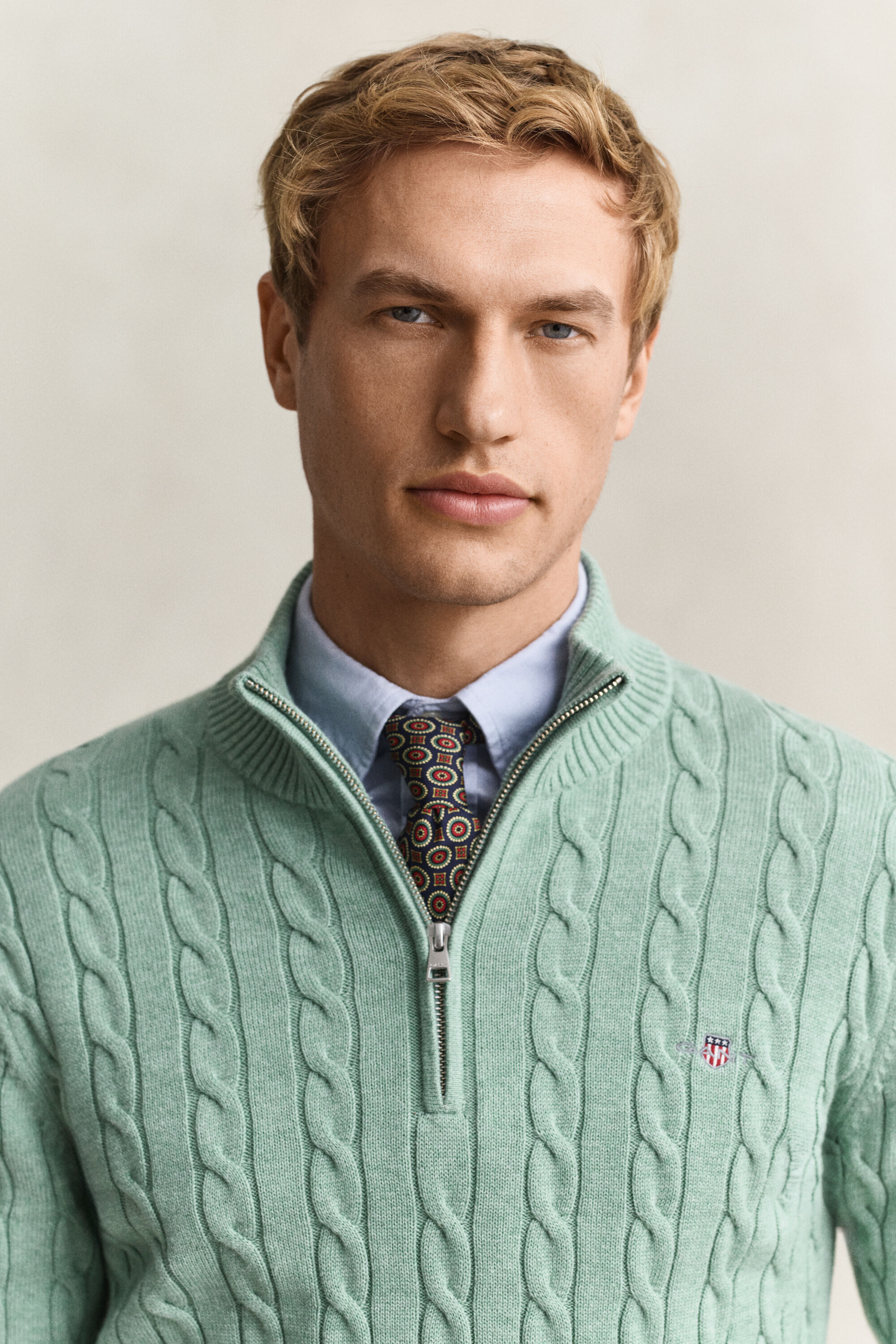 Pull à demi-zip en maille de coton torsadée