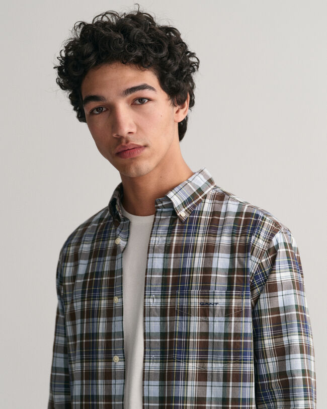 Chemise regular fit en popeline &agrave; carreaux moyens