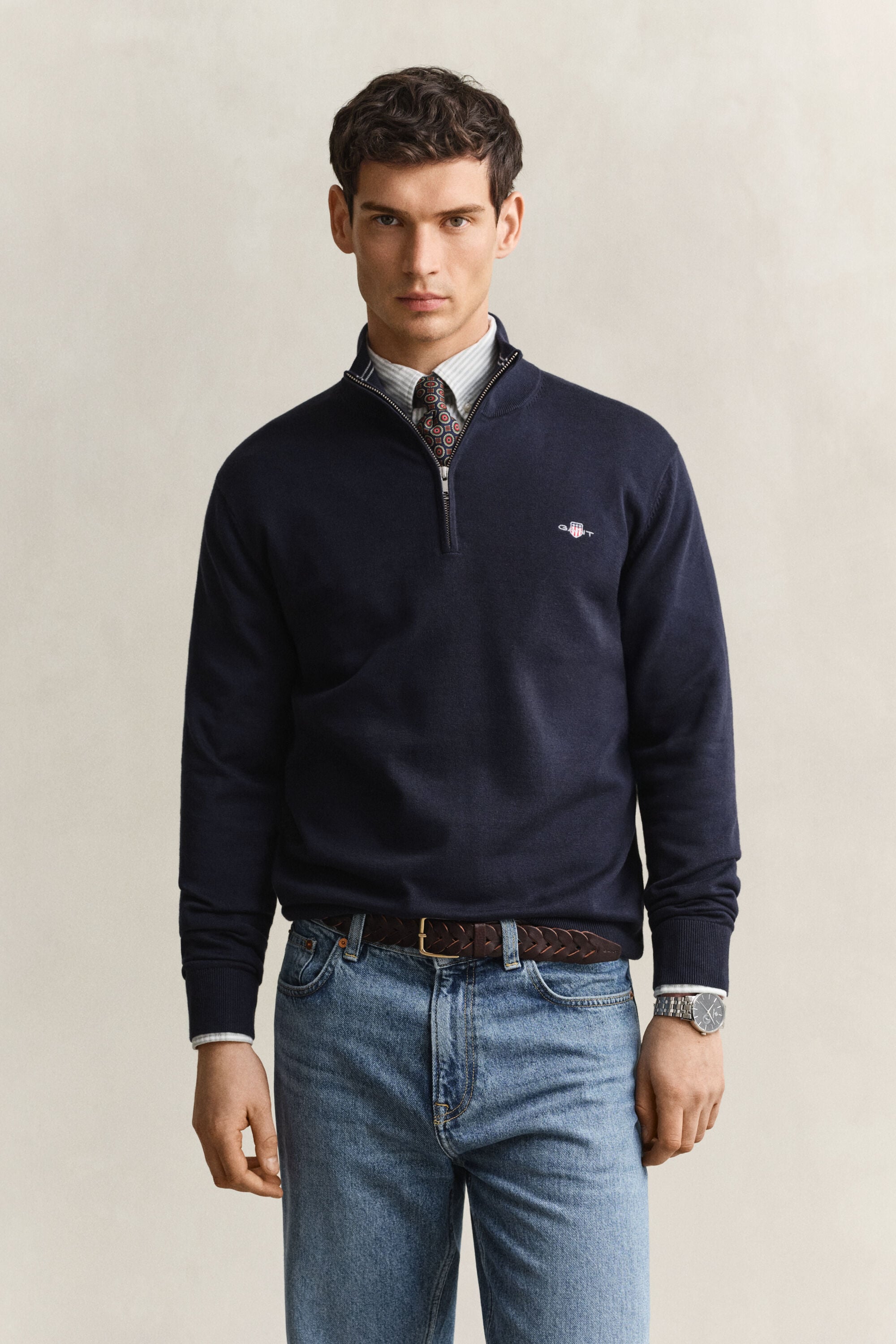 Pull à demi-zip en coton classique