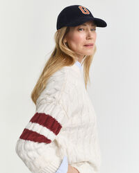 Pull col rond en maille torsadée à rayures contrastantes