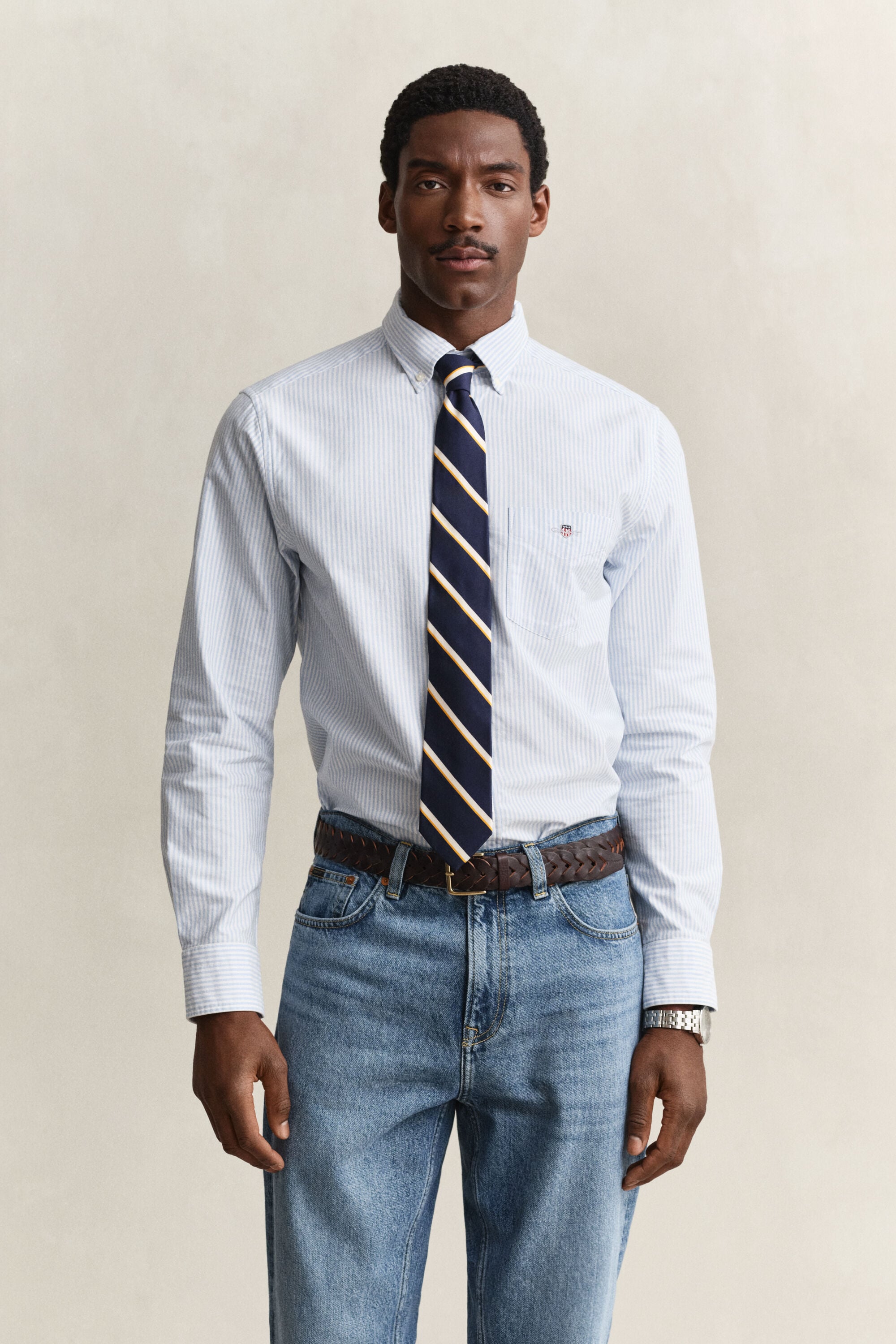 Chemise en coton Oxford classique à rayures Banker