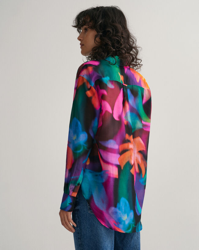 Chemise relaxed fit en coton et soie &agrave; imprim&eacute; floral