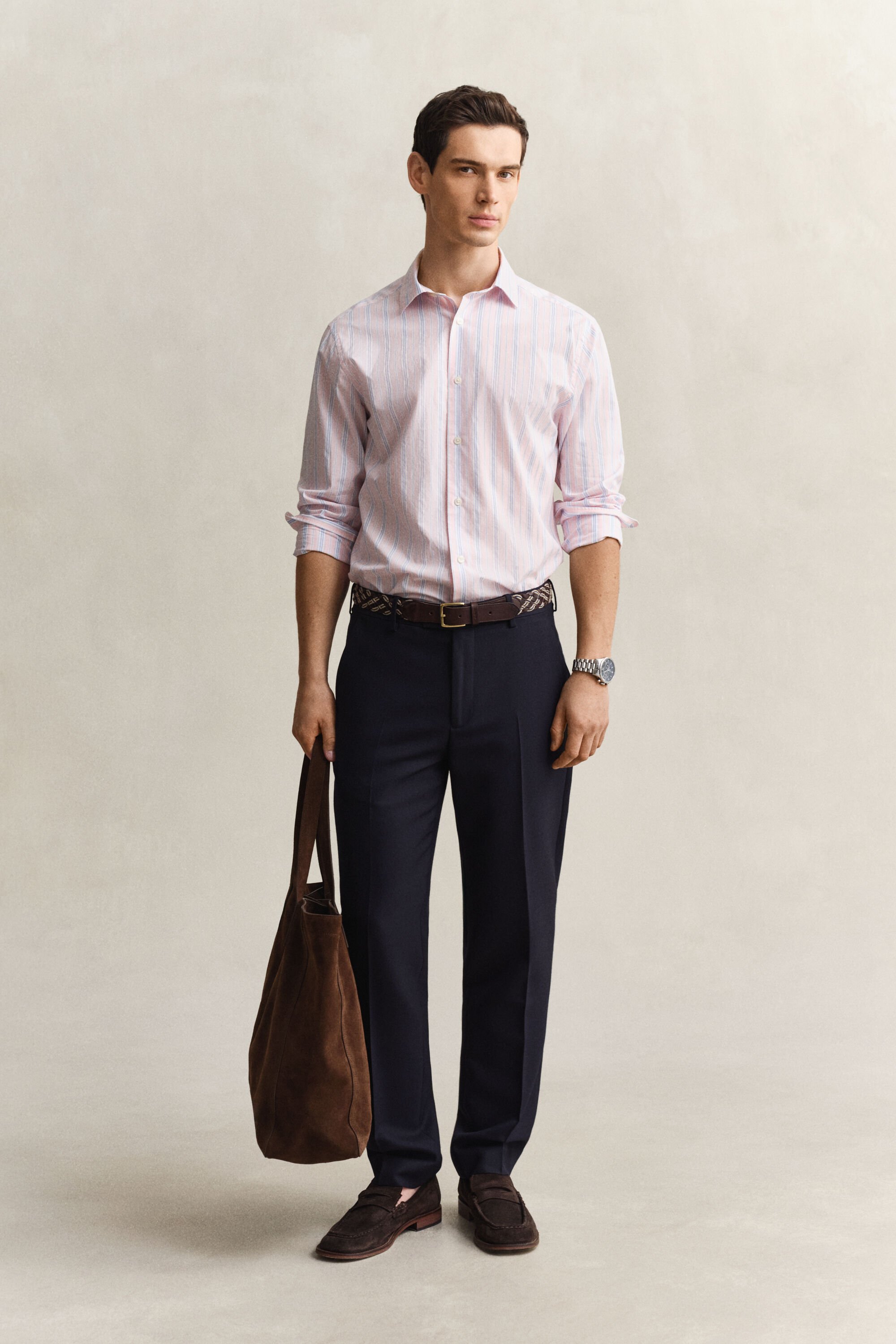 Chemise coupe regular à rayures dobby