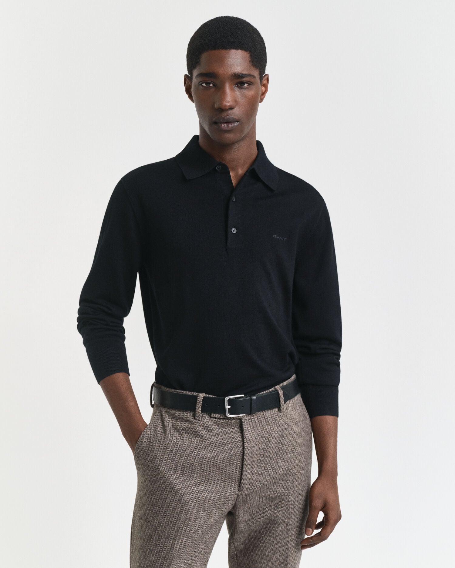 Pull façon polo en laine mérinos extrafine