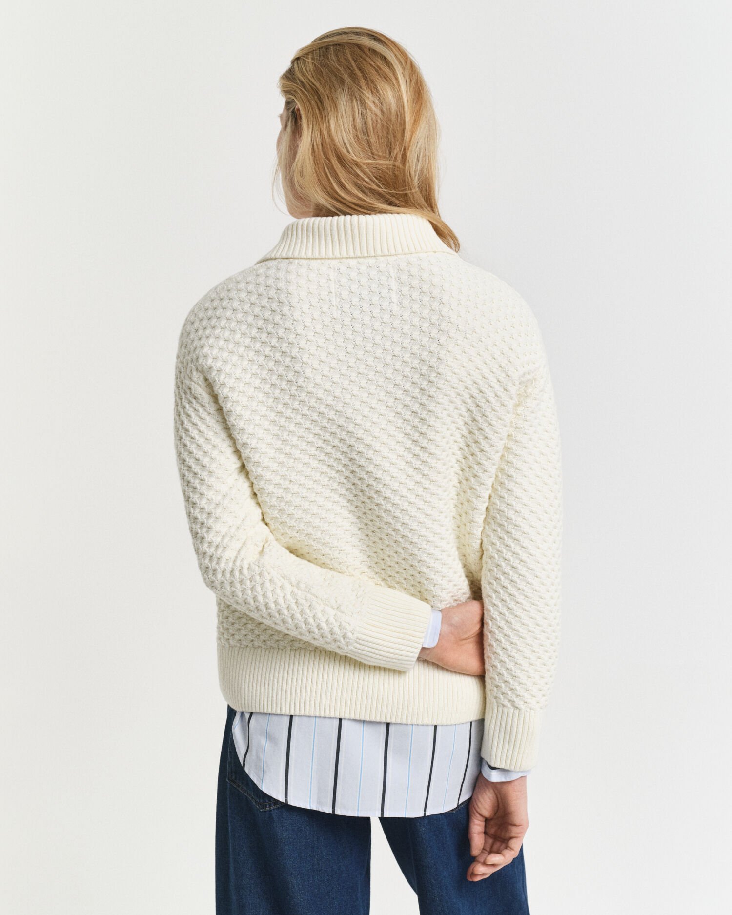 Pull à demi-zip en coton texturé