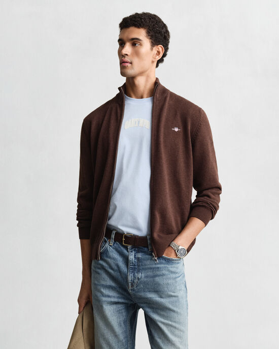 Cardigan zippé en coton décontracté