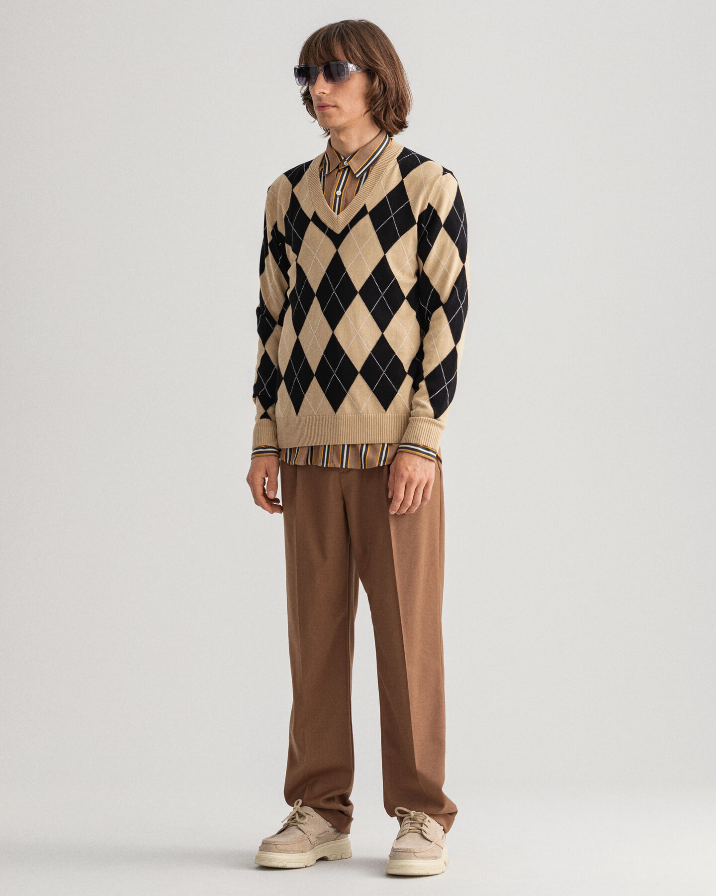 Pull col V à motif argyle