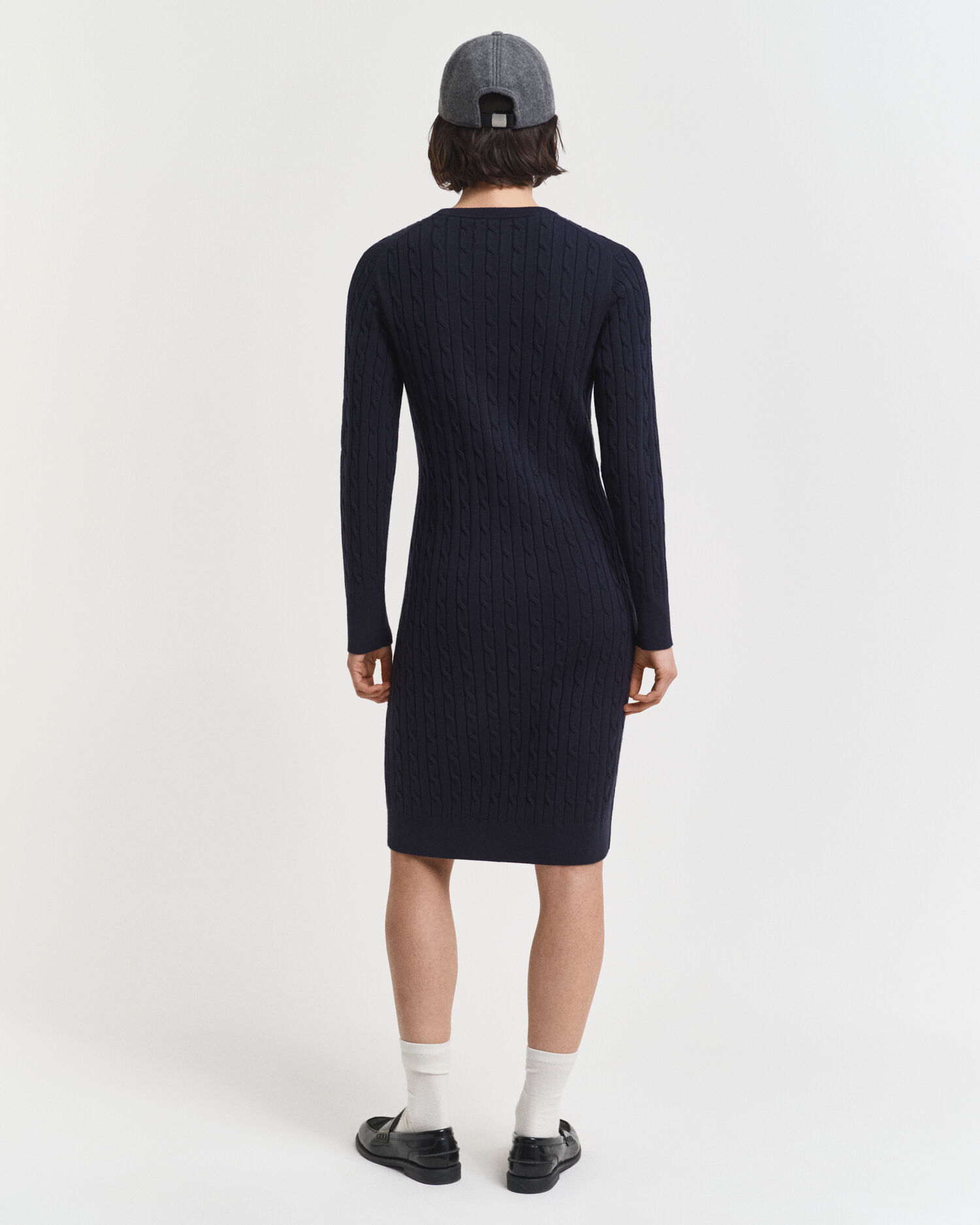 Robe col rond en maille de coton stretch à torsades