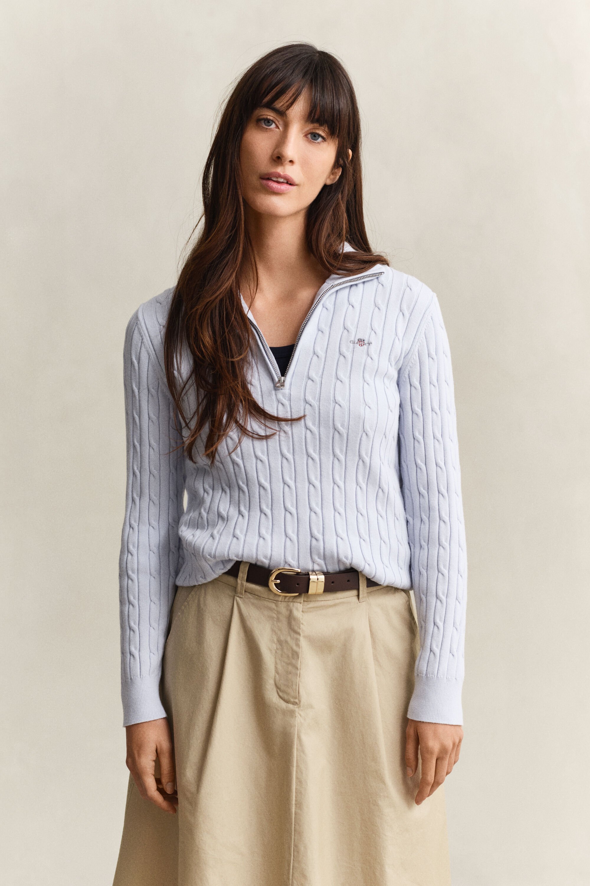 Pull à demi-zip en maille torsadée