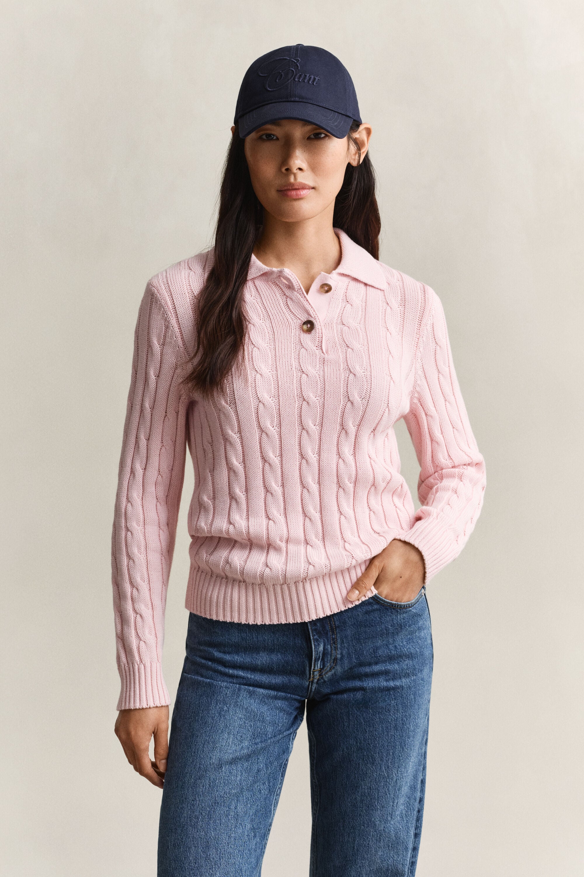 Pull en maille de coton à torsades
