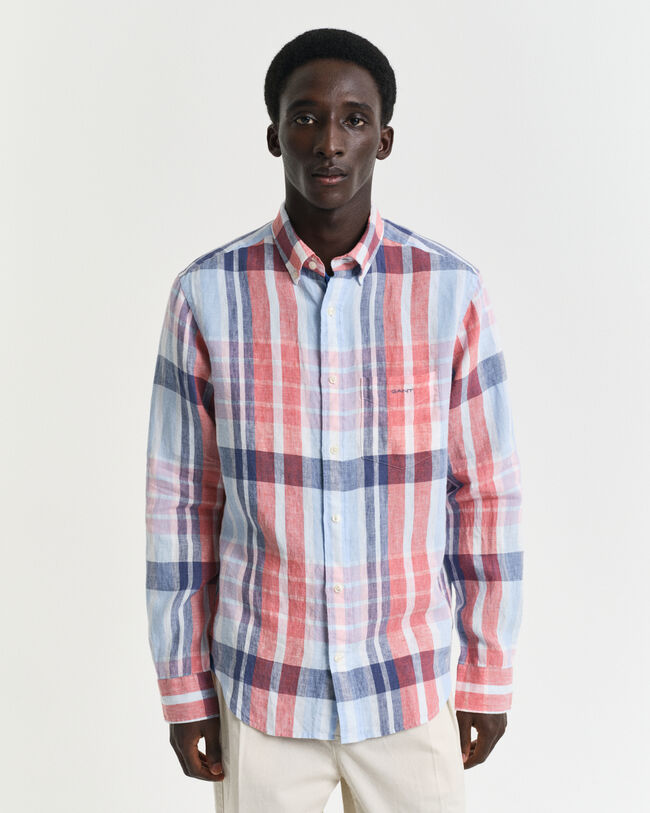 Chemise coupe regular en lin &agrave; carreaux madras