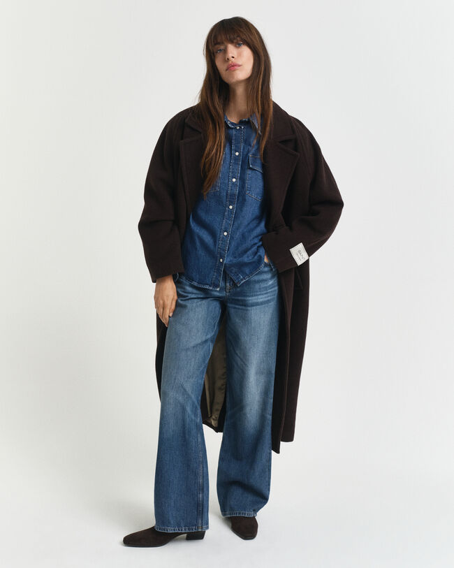 Chemise coupe regular en denim à manches bouffantes