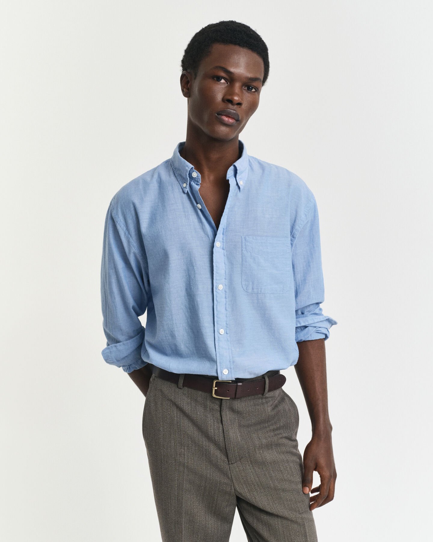 Chemise coupe décontractée en chambray indigo