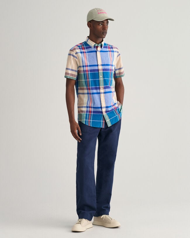 Chemise regular fit &agrave; carreaux madras et manches courtes Indian