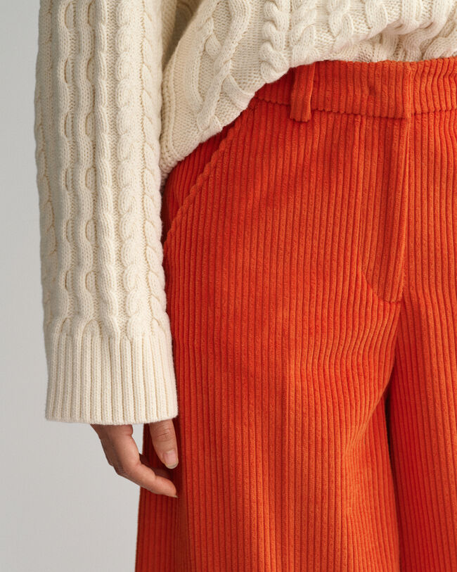 Pantalon taille haute en velours c&ocirc;tel&eacute; &agrave; jambes larges