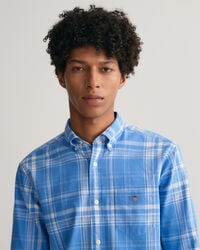 Chemise regular fit en coton et lin à carreaux