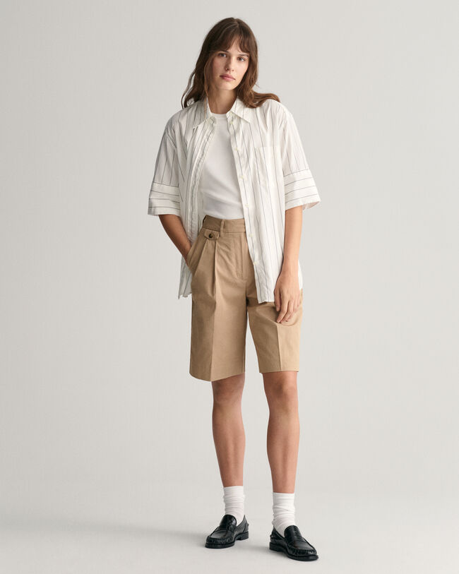 Chemise relaxed fit en coton Oxford Luxury ray&eacute;e &agrave; manches courtes