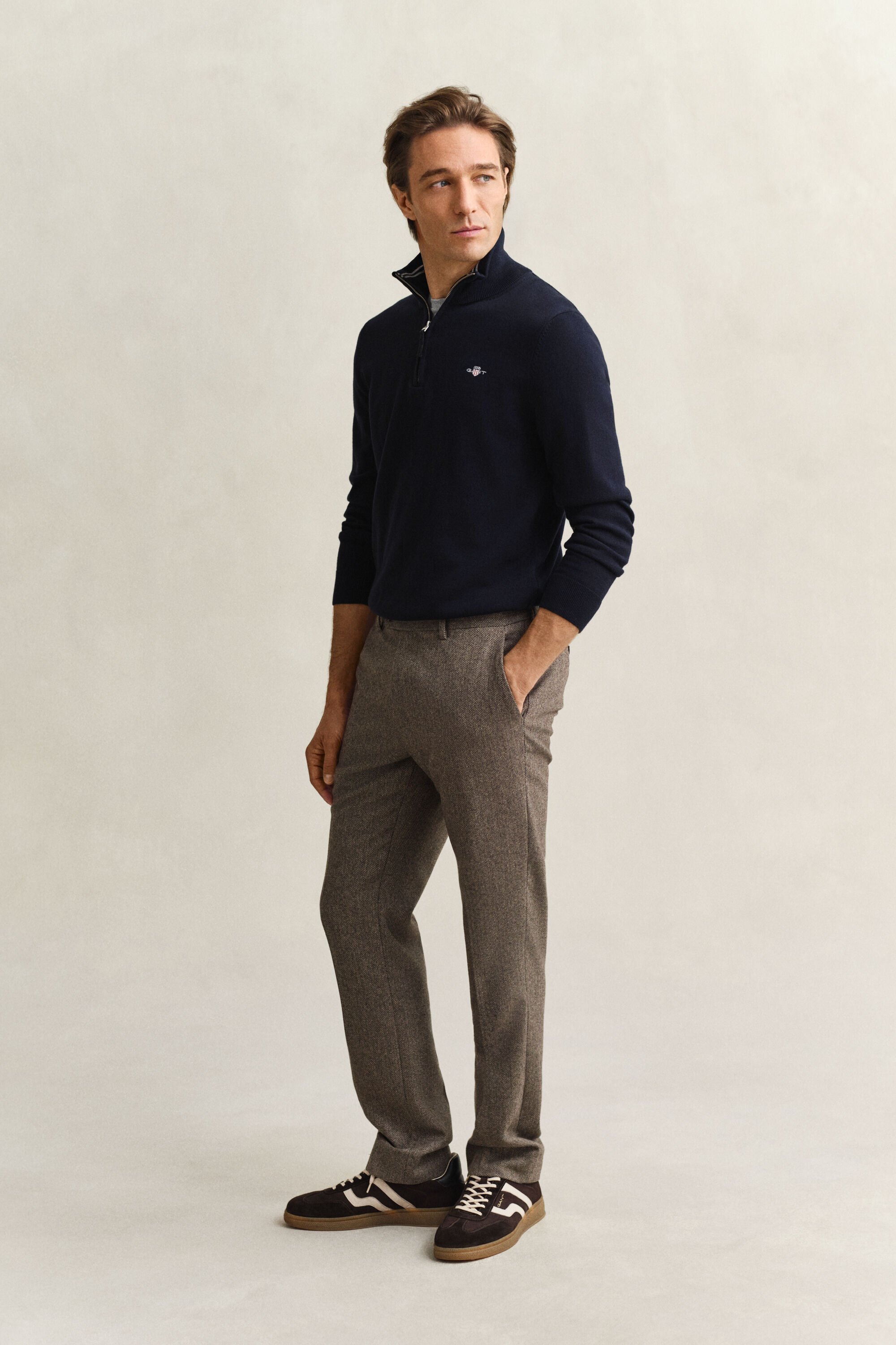 Pull à demi-zip en coton classique