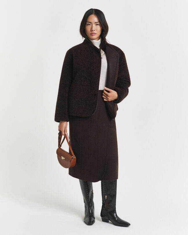 Jupe portefeuille midi cousue main