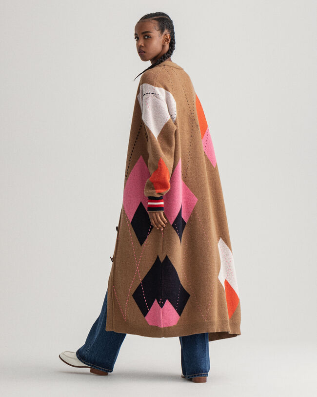 Cardigan long &agrave; motif argyle