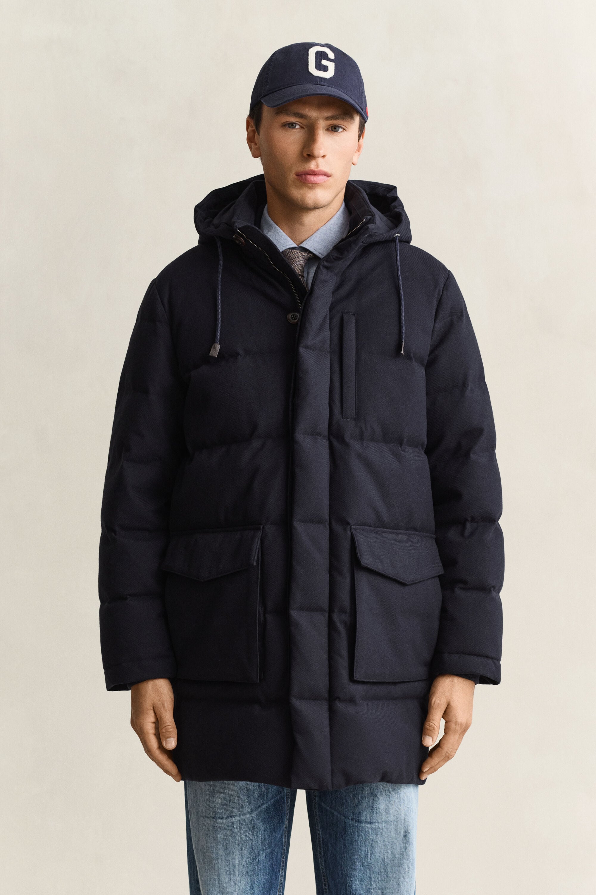 Veste matelassée mi-longue en flanelle