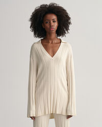 Pull en maille côtelée à col ouvert