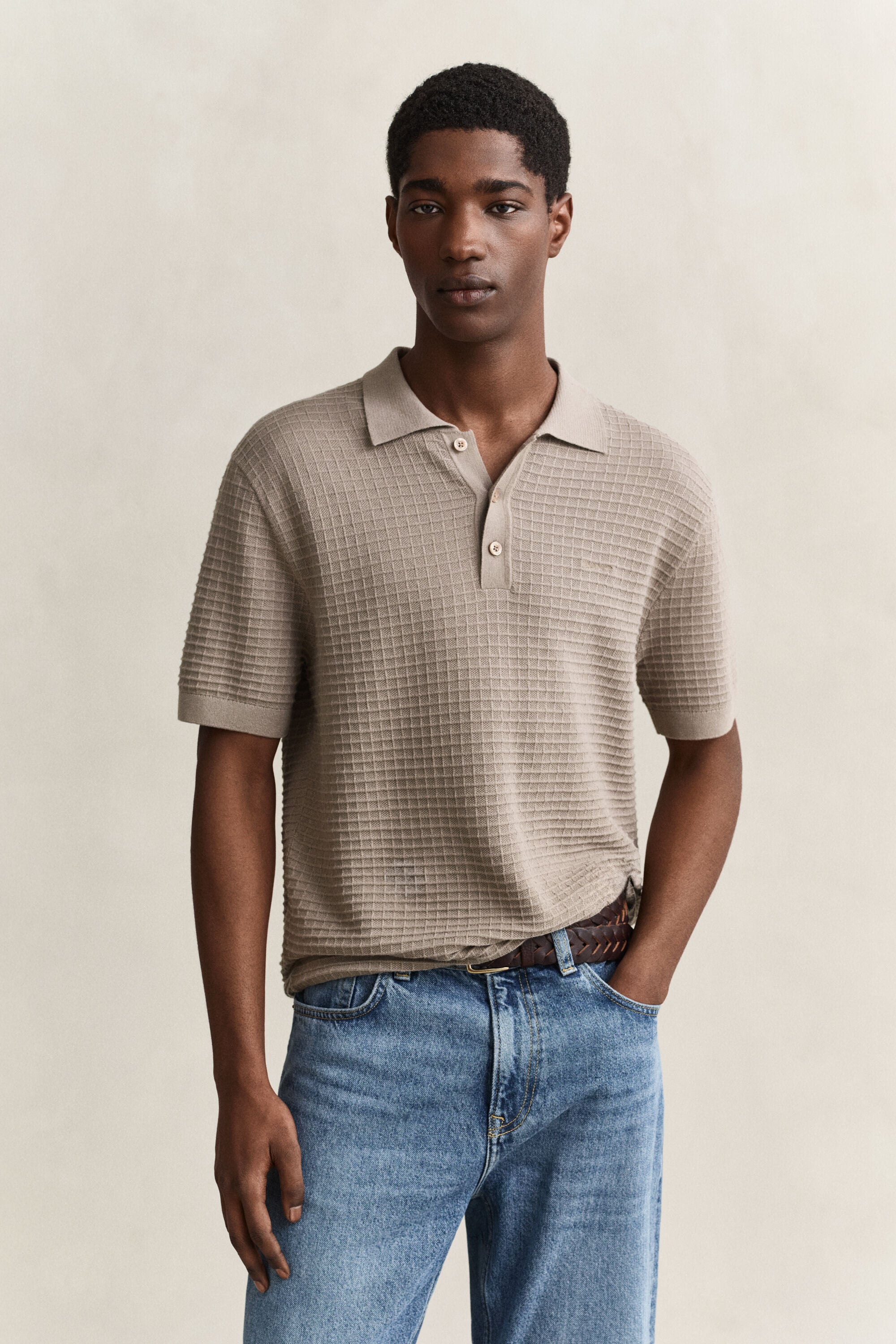 Pull façon polo texturé