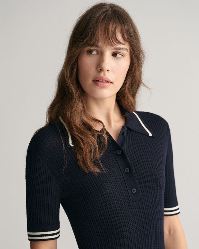 Pull façon polo en maille à torsades