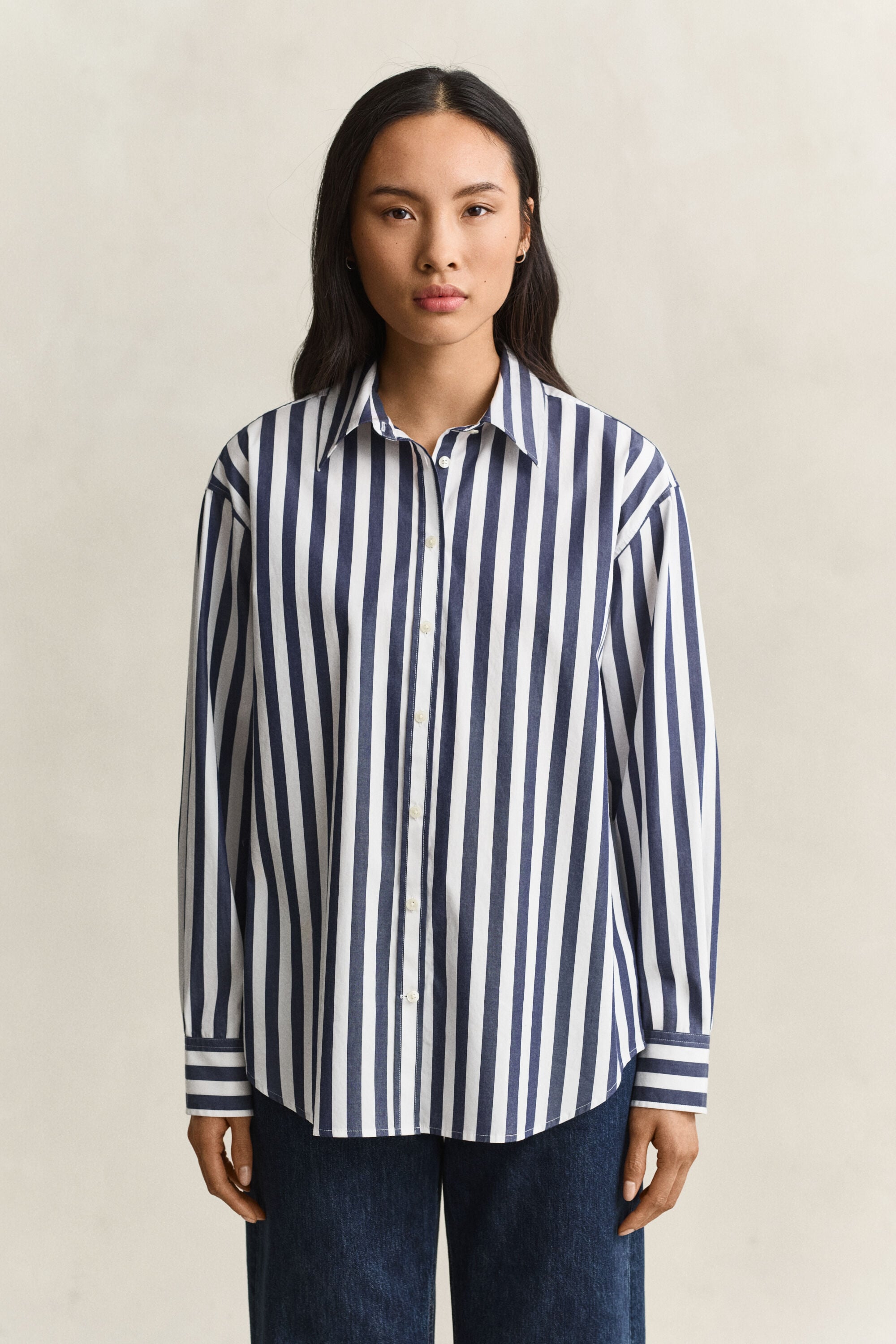 Chemise décontractée en popeline à rayures