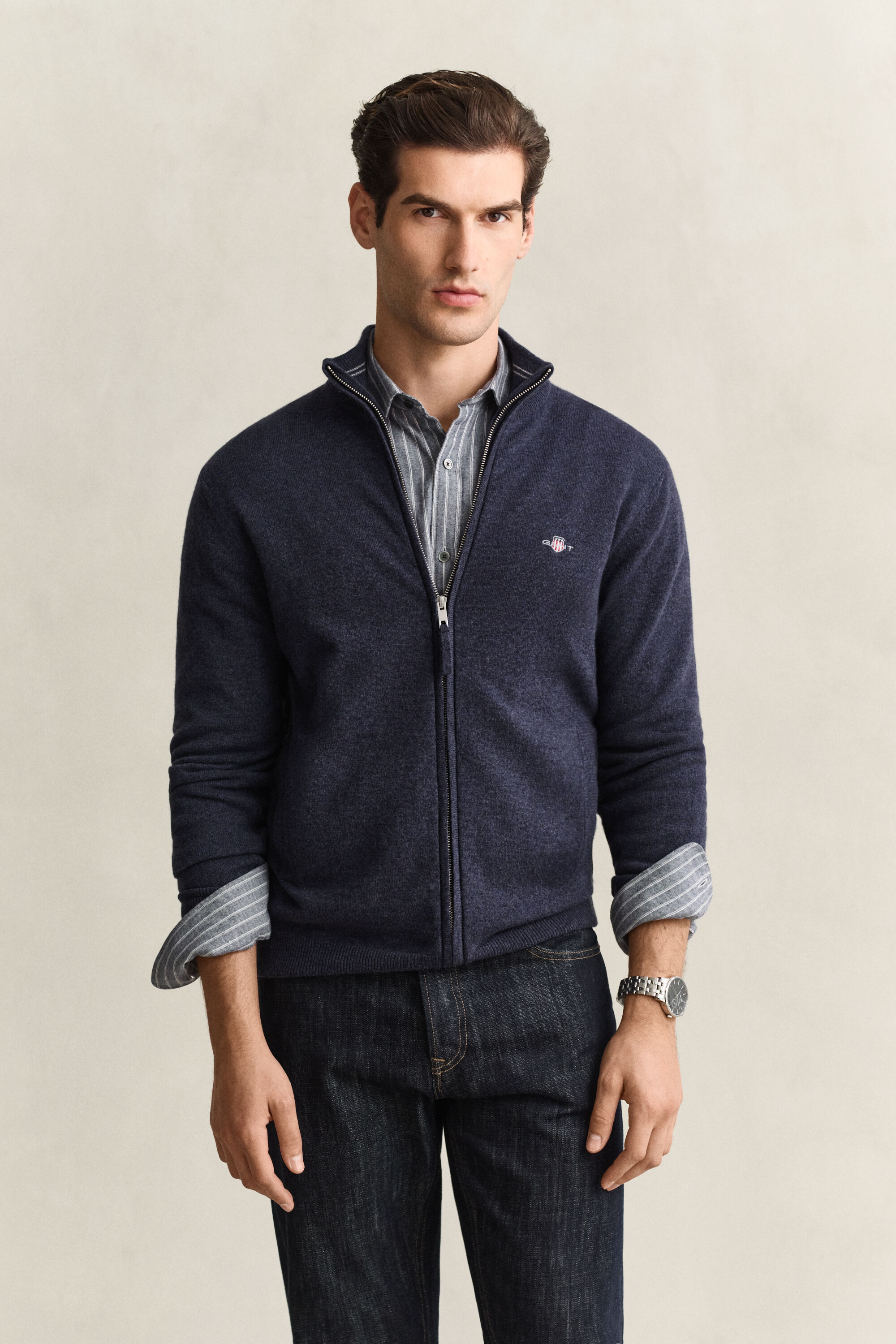 Cardigan zippé en laine d’agneau