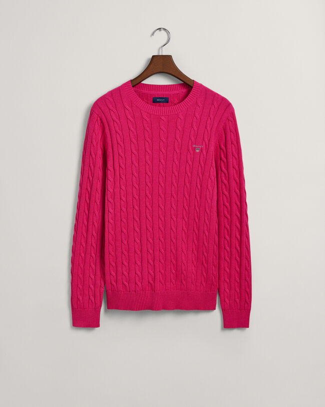 Pull ras du cou en maille de coton torsad&eacute;e