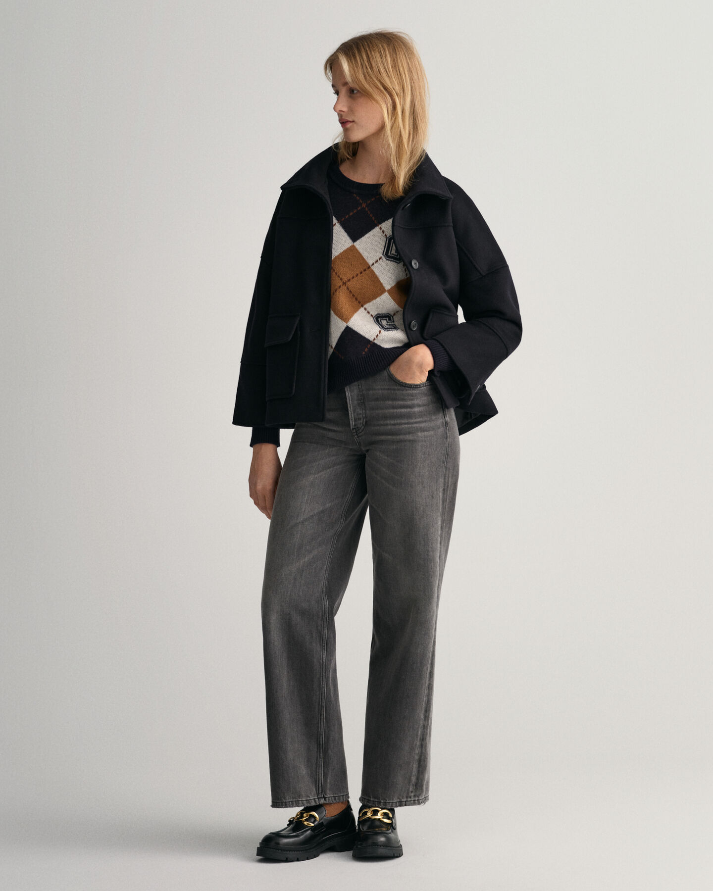 Veste courte en laine m&eacute;lang&eacute;e