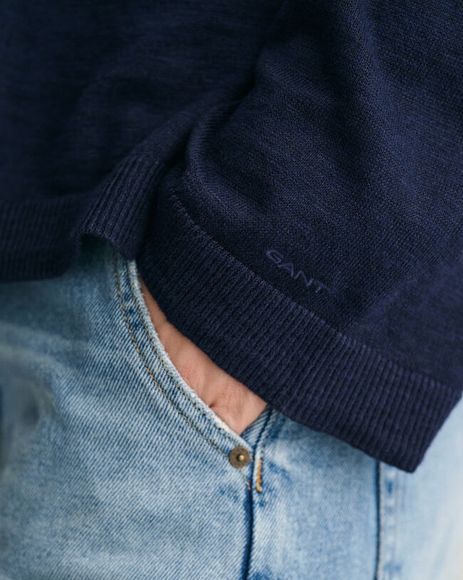 Pull col V en lin m&eacute;lang&eacute;