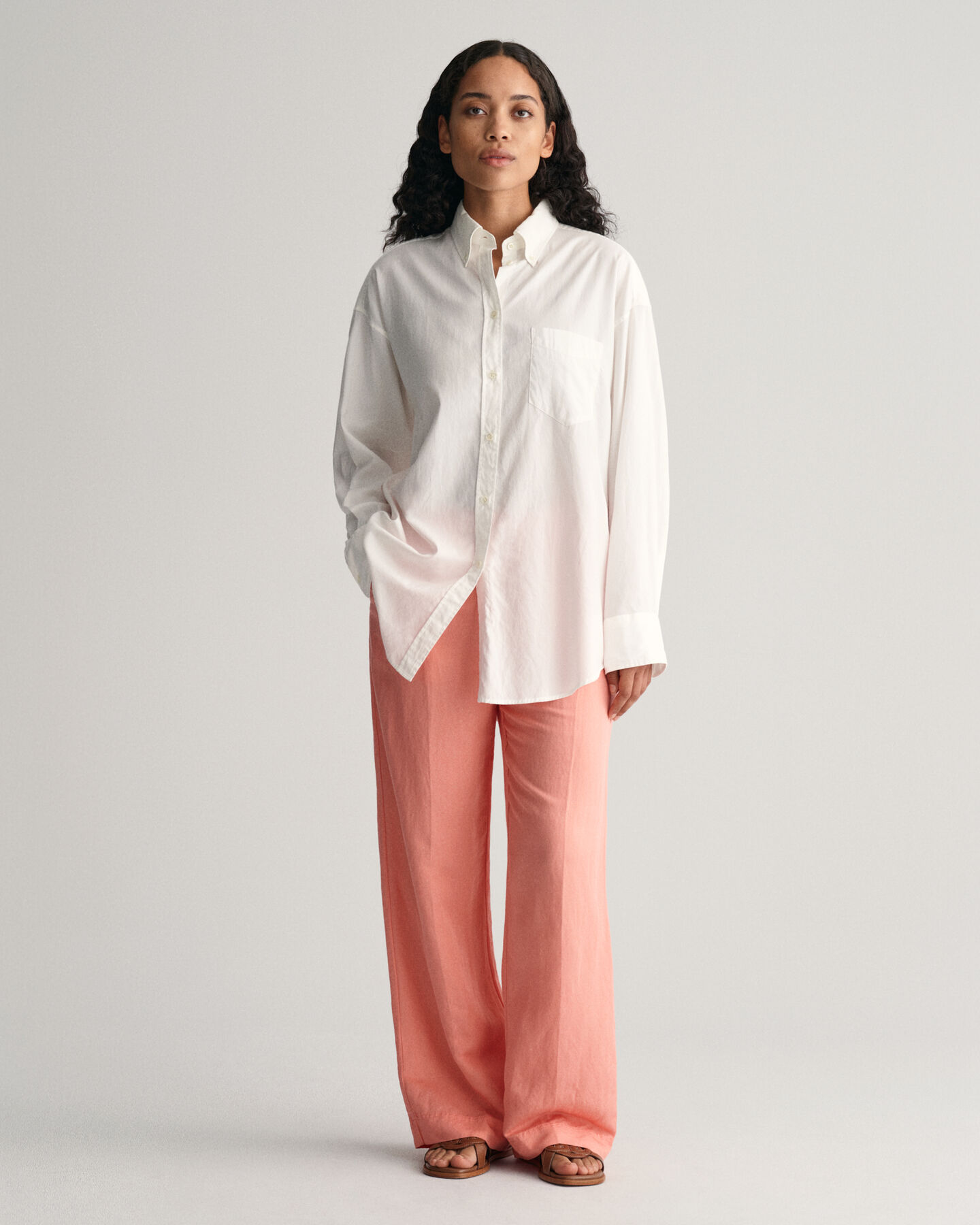 Pantalon relaxed fit en lin m&eacute;lang&eacute; Pull-On