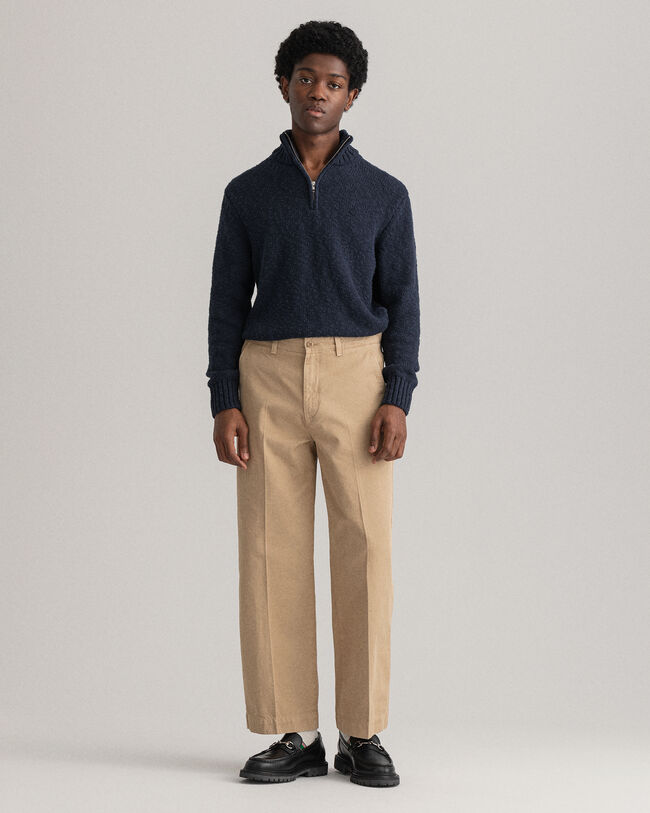 Pantalon chino en sergé de coton à jambes larges