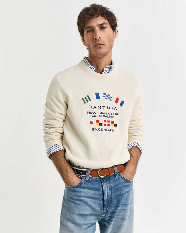 Pull col rond avec drapeaux maritimes