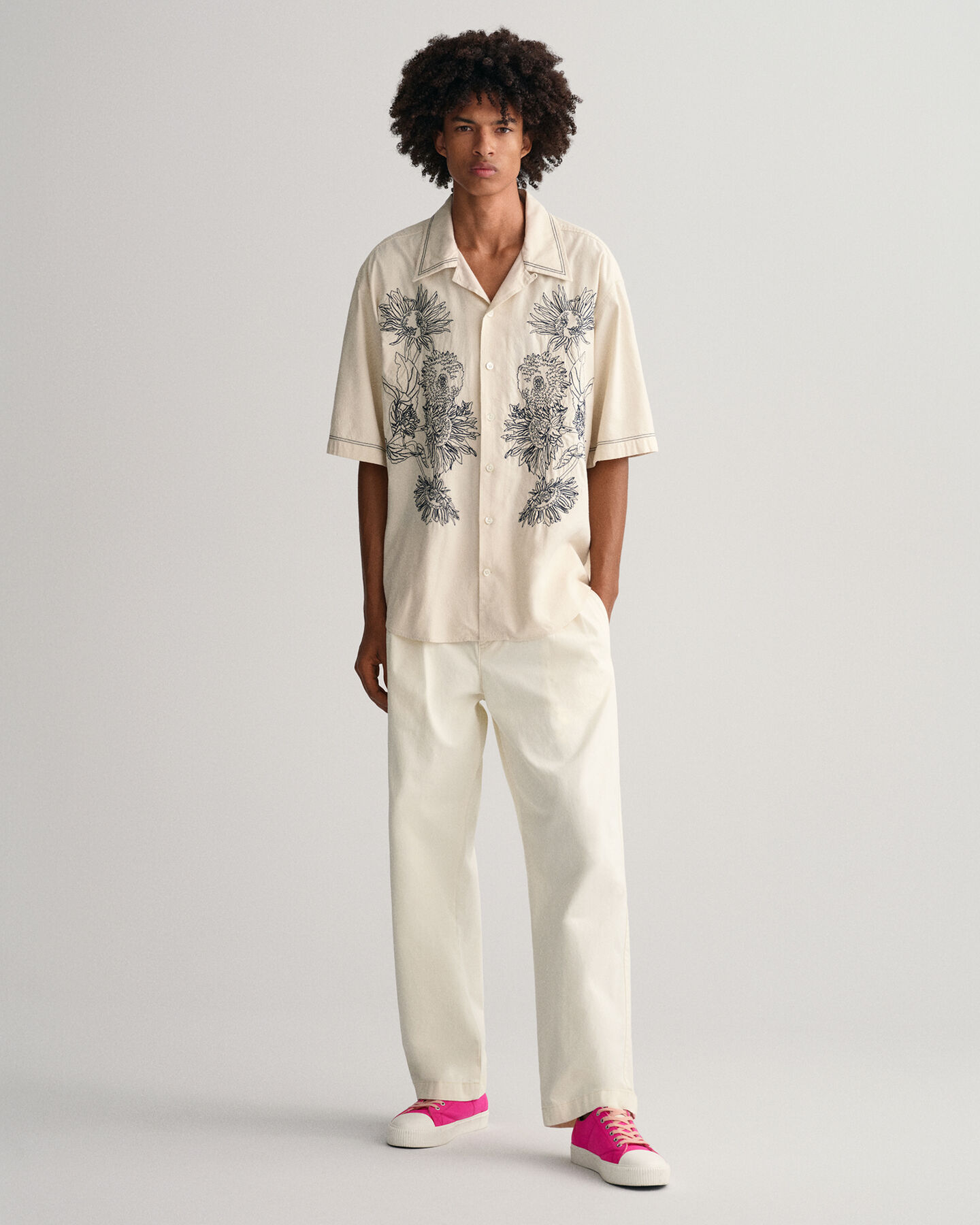 Chemise ultra-ample brodée à manches courtes