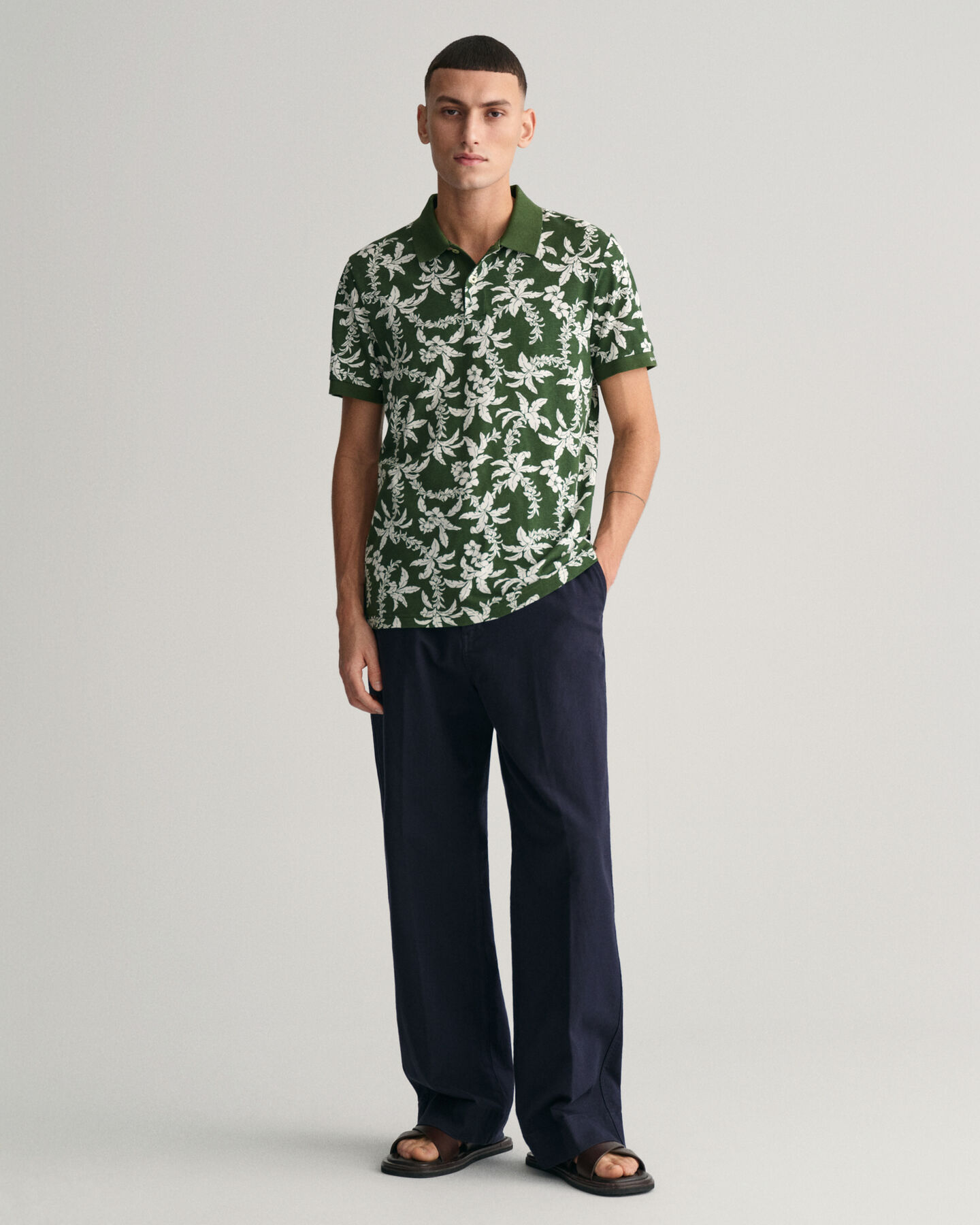 Polo en coton piqu&eacute; Palm Lei Print