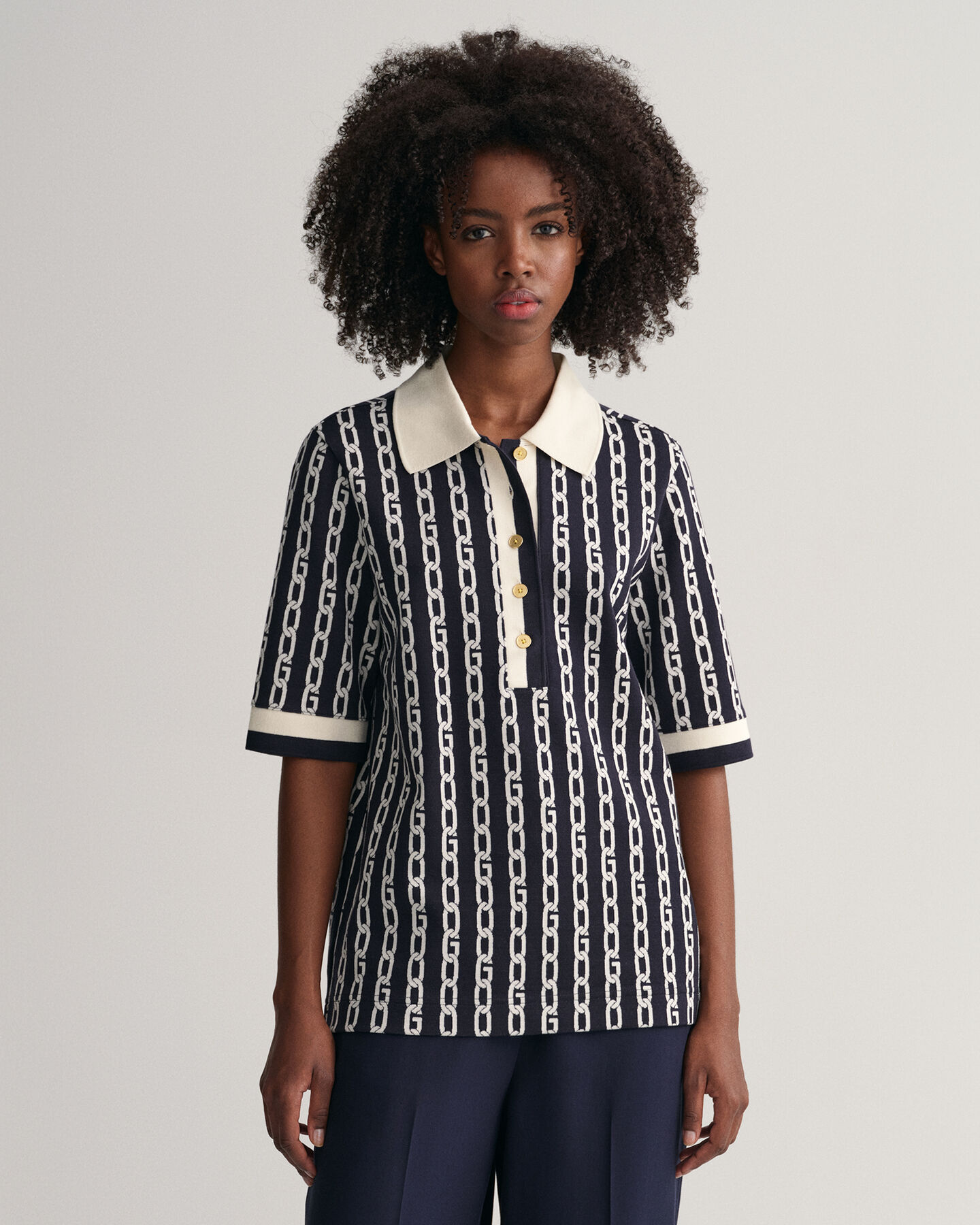 Polo &agrave; manches mi-longues Chain Jacquard