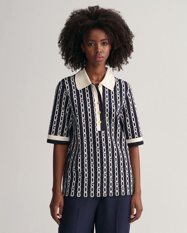 Polo &agrave; manches mi-longues Chain Jacquard