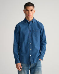 Chemise regular fit en jacquard indigo &agrave; pois