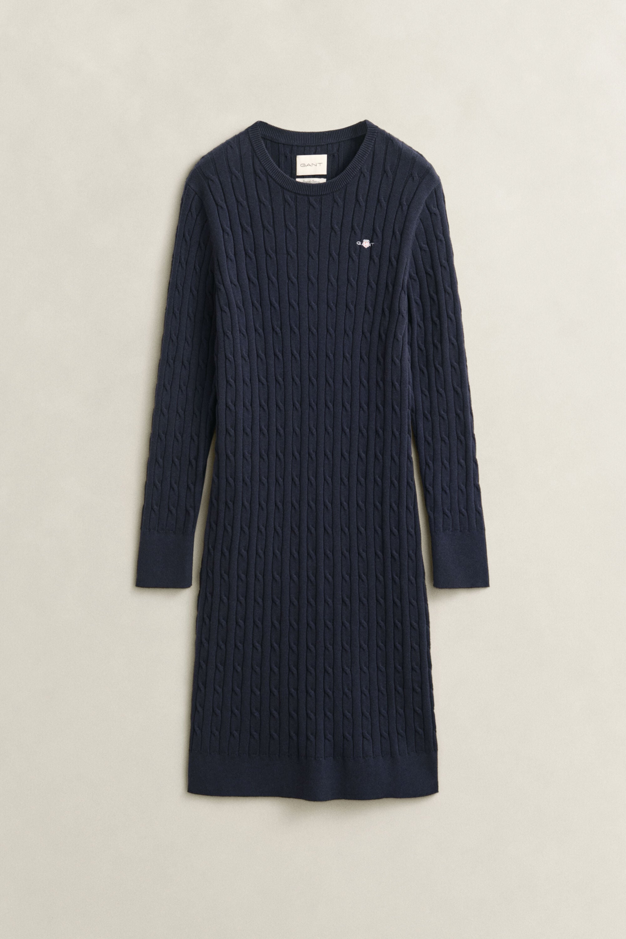 Robe col rond en maille de coton stretch à torsades