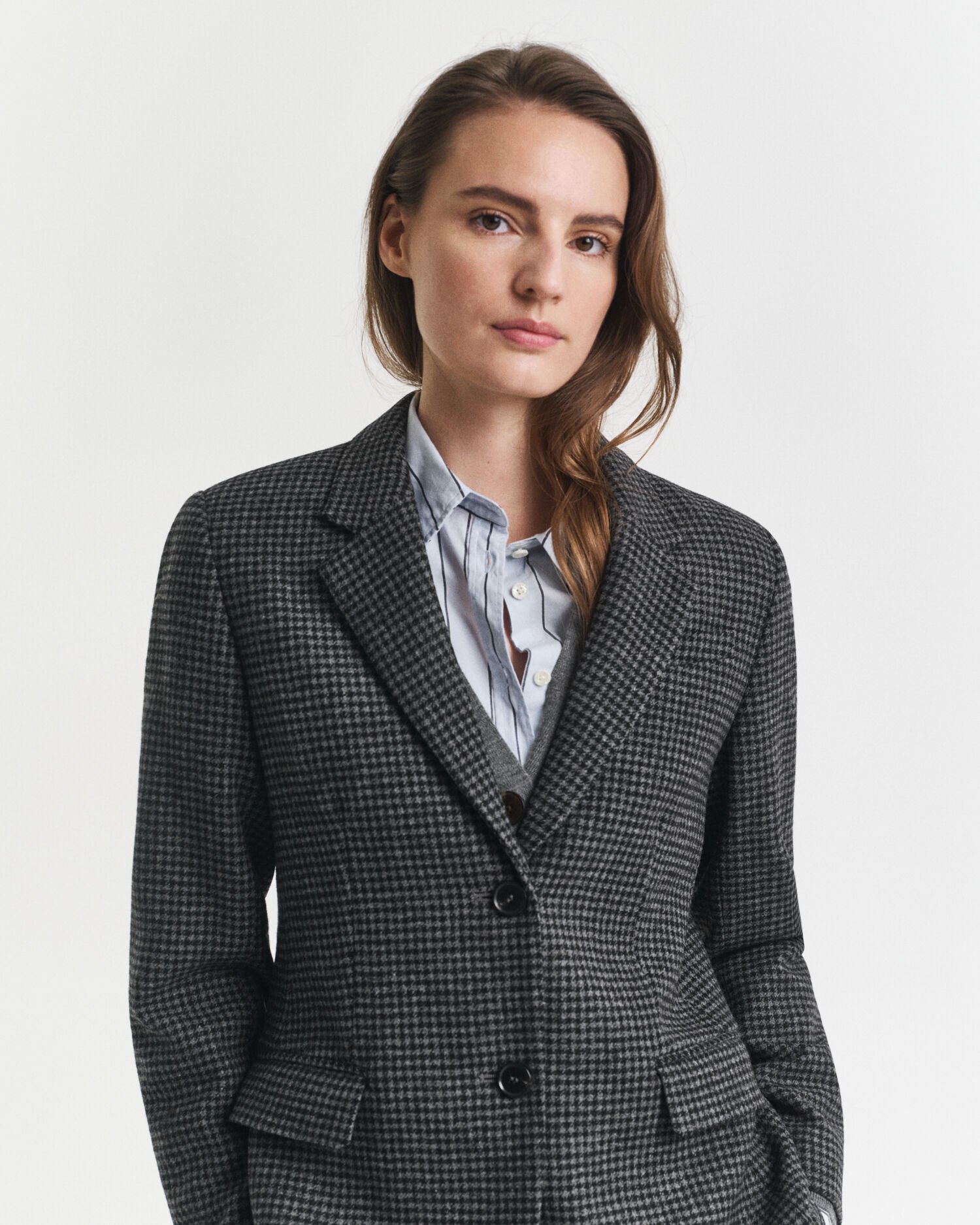 Veste blazer coupe regular en laine à motif pied-de-poule