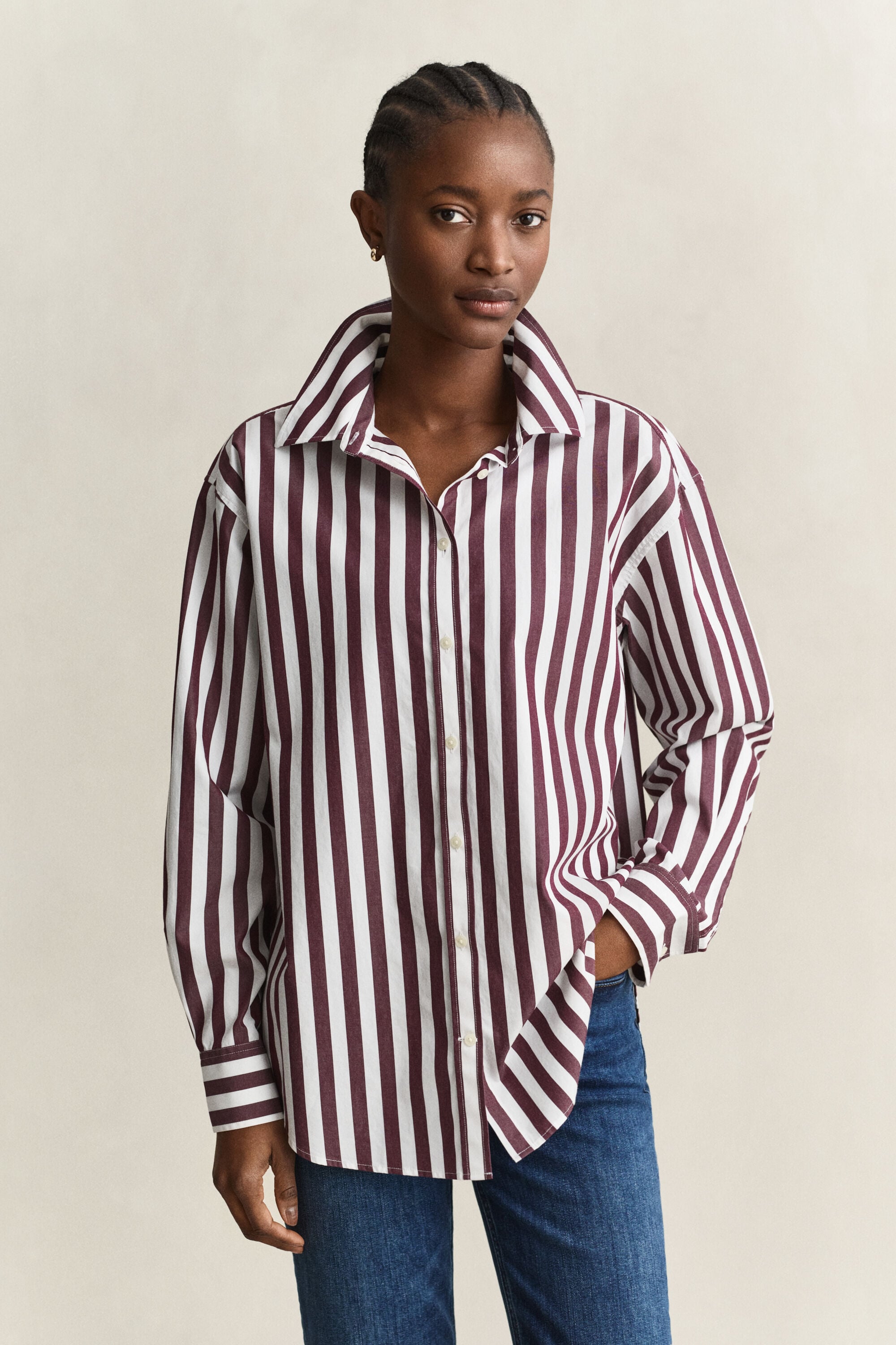 Chemise décontractée en popeline à rayures