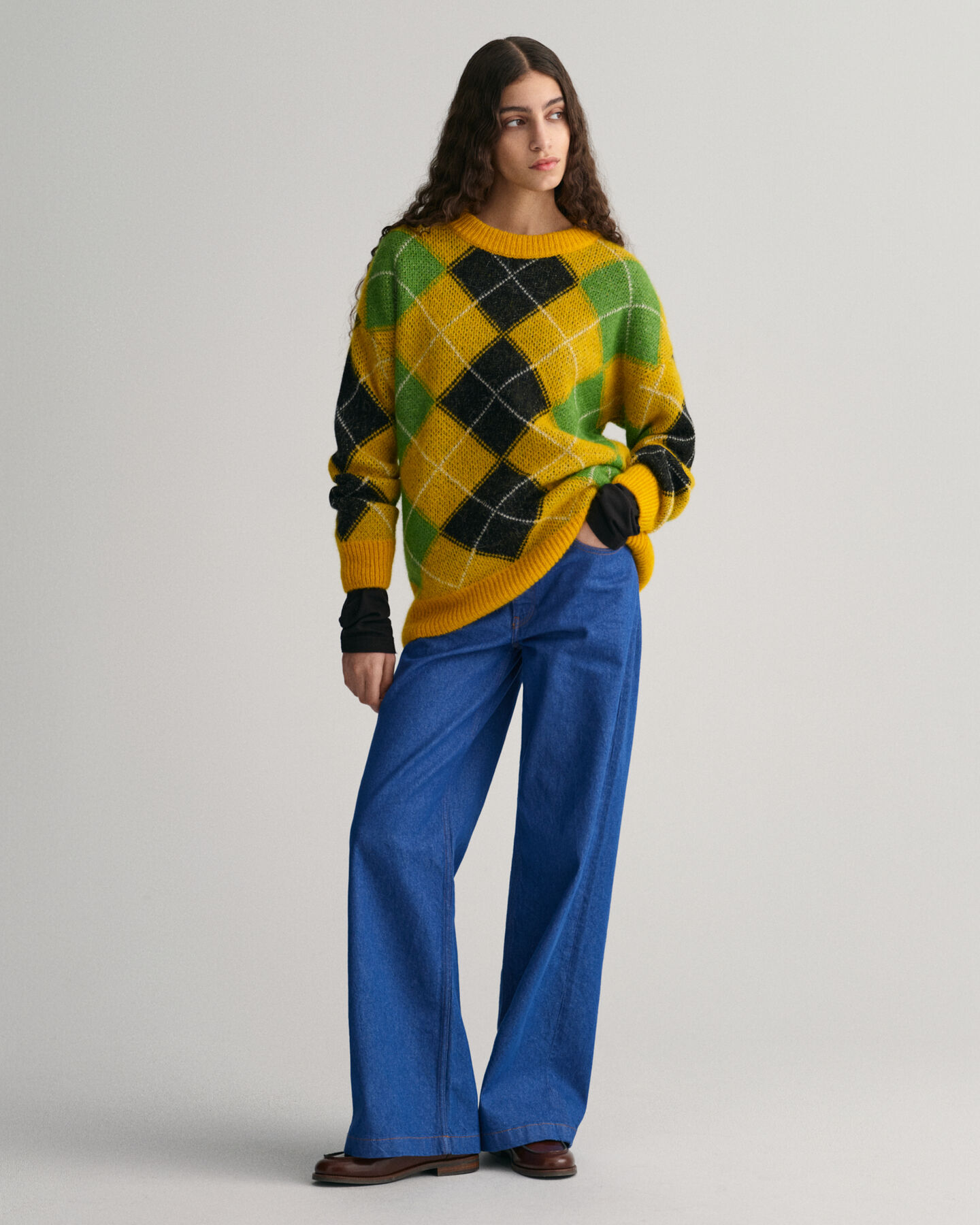 Pull ras du cou duveteux Argyle