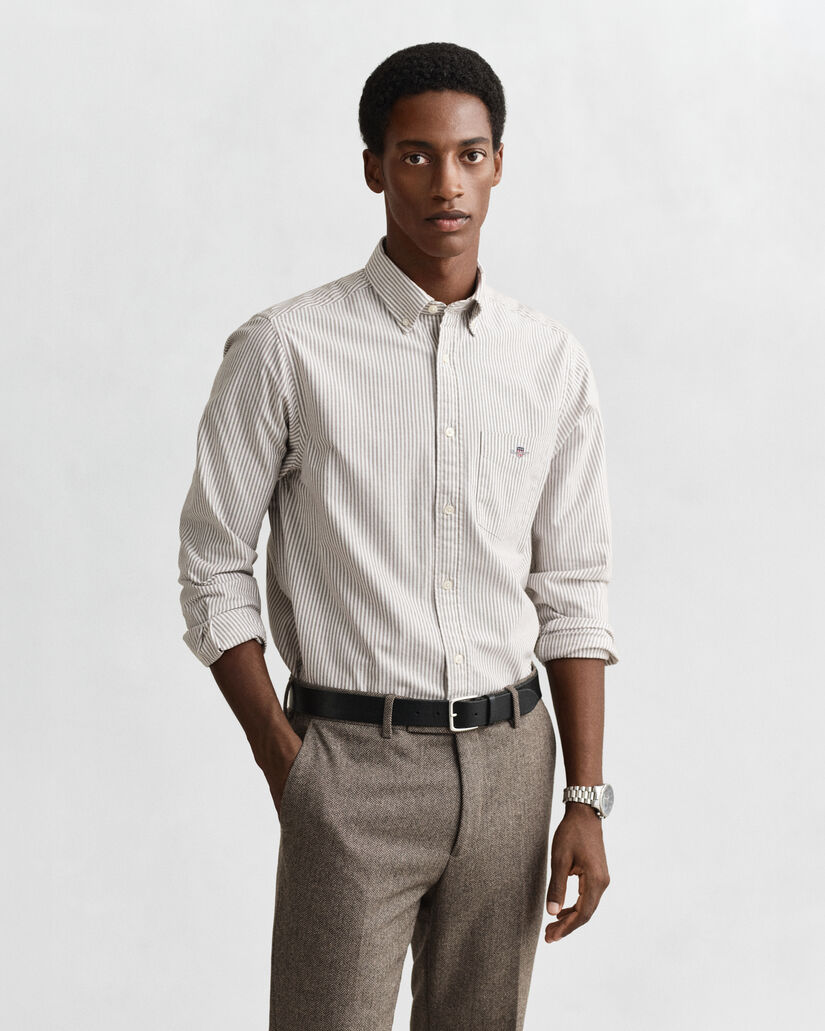 Chemise coupe regular en coton Oxford classique à rayures Banker